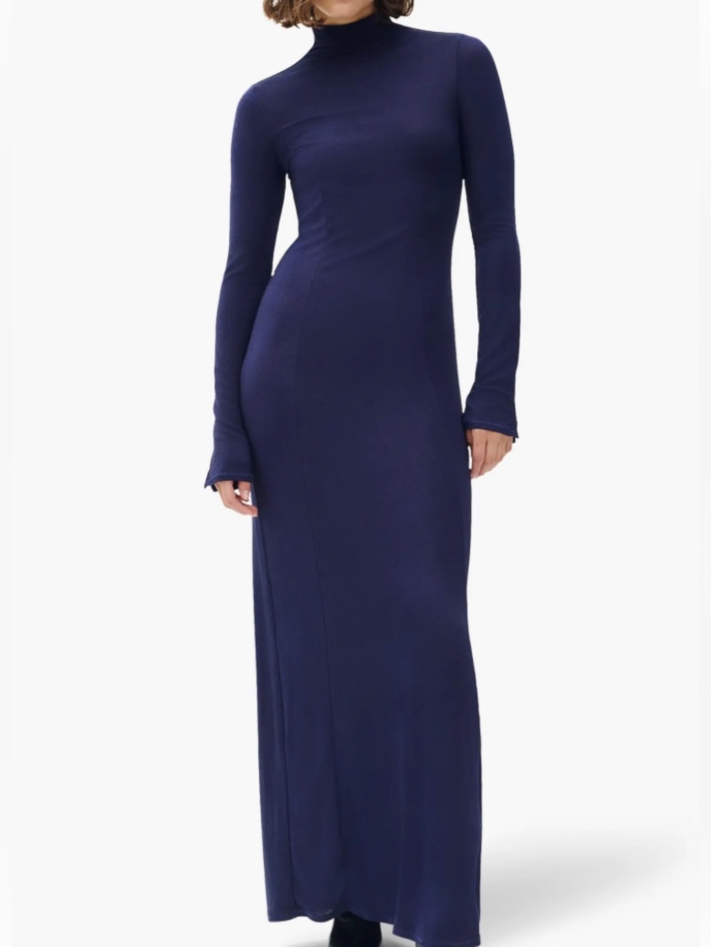 Rag & Bone Elsa Metallic Knit Long Sleeve Navy Turtleneck Maxi Dress Size XS